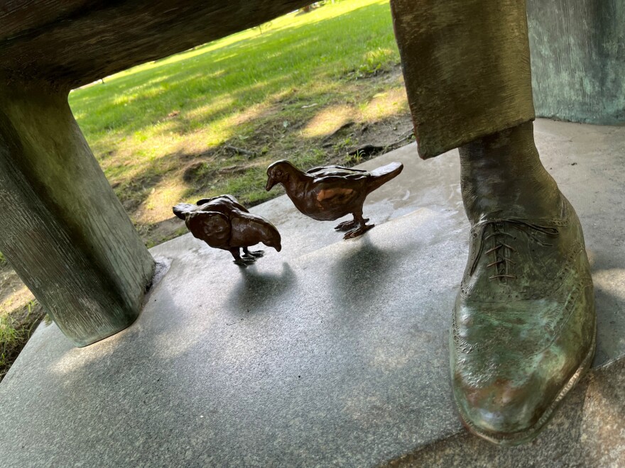 Mayor Kathy Sheehan helped mark the return of the mourning doves to the base of the Swyer statue in Albany's Academy Park.