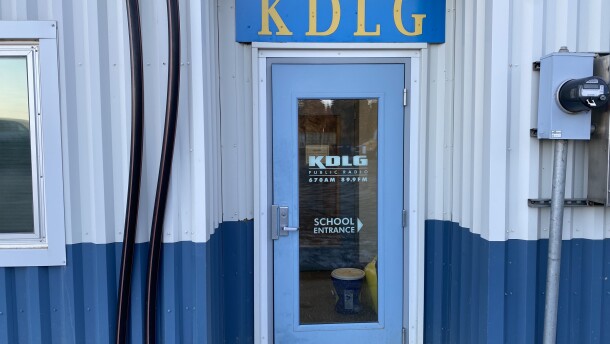 KDLG public radio station's front entrance, Dillingham, Alaska.
