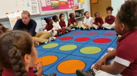 A group of students in a Hartford school classroom.