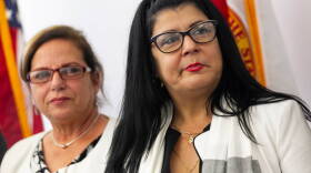 Cuban doctors Ramona Matos (left) and Tatiana Caraballo at press conference Friday in Doral announcing the suit against the Pan-American Health Organization.
