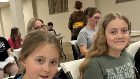 Sadie Marsh and Eden Jones rehearse songs as the Banks children for the show.