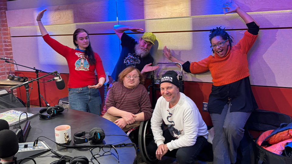 The Fabulous 413 hears live music from local band Bunnies before they perform at First Night Northampton.