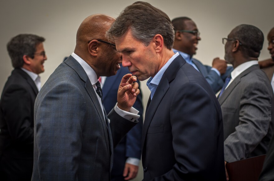 Jim Kavanaugh of SC STL, the investment and ownership group trying to bring an MLS team to St. Louis, is shown after a news conference Tuesday, March 21, 2017, announcing the group's planned investments in community development. (March 21, 2017)