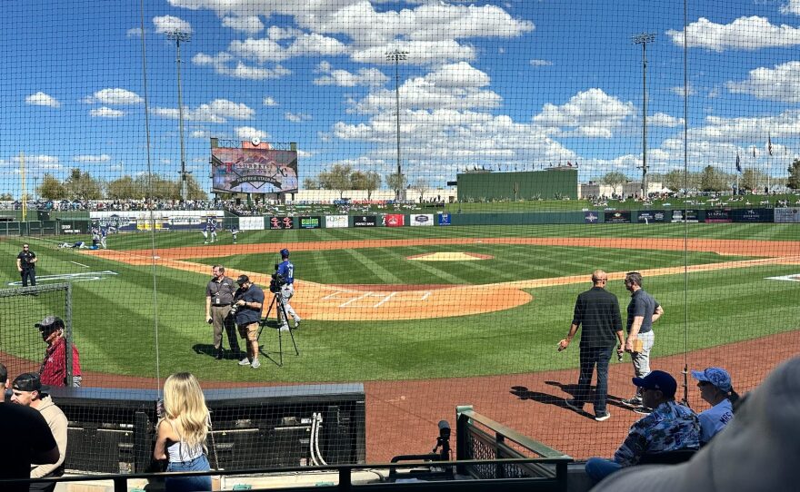 Looking across a baseball field