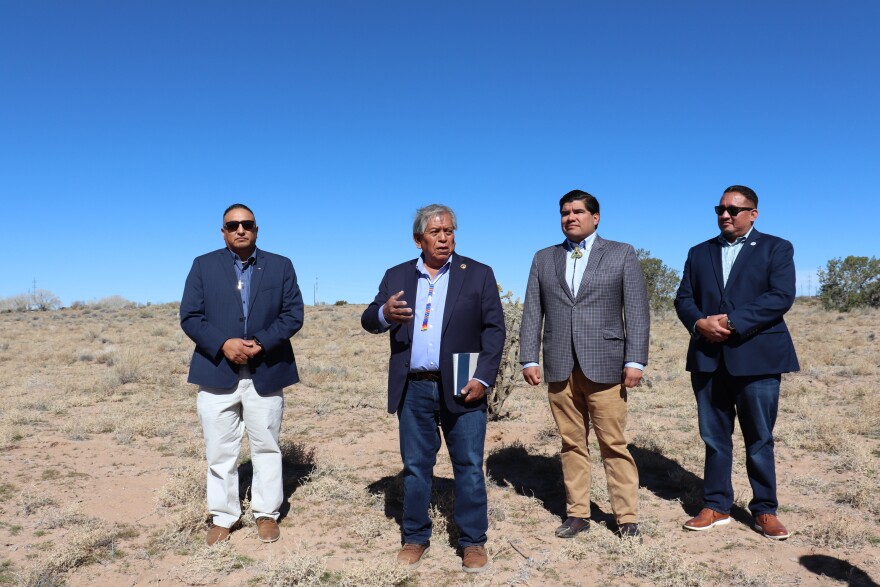 Pueblo of Santa Ana Gov. Myron Armijo leads a tour for U.S. Indian Health Service and the Department of Health and Human Services officials of the location where a new IHS health center is set to break ground in the future on Friday, March 13, 2026, at the Pueblo of Santa Ana, N.M.