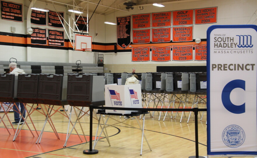 Voting booths in South Hadley High School
