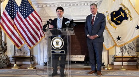 Health Insurance Commissioner Cory King and Governor McKee. Credit: Ian Donnis/Ocean State Media