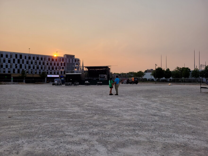 The new Deer District site at sunset Monday.