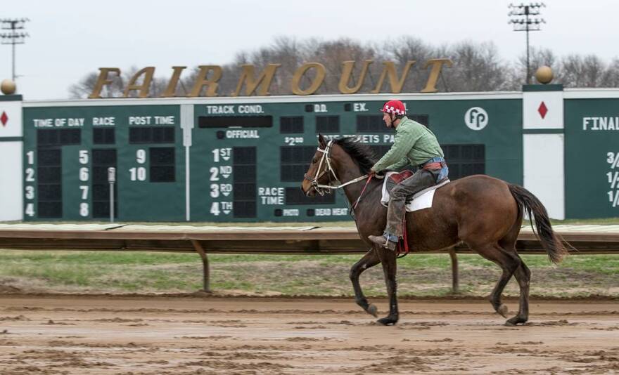 In March 2019, a trainer works out a horse at Fairmount Park racetrack in Collinsville. The Illinois Racing Board recently approved the track's plan for 60 live racing days in 2020. 