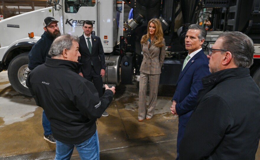 Butch Kriger and his son, Joel Kriger, give U.S. Rep. Rob Bresnahan, Small Business Administrator Kelly Loeffler, U.S. Rep. Dan Meuser and Elmo Rinaldi a tour of their business.