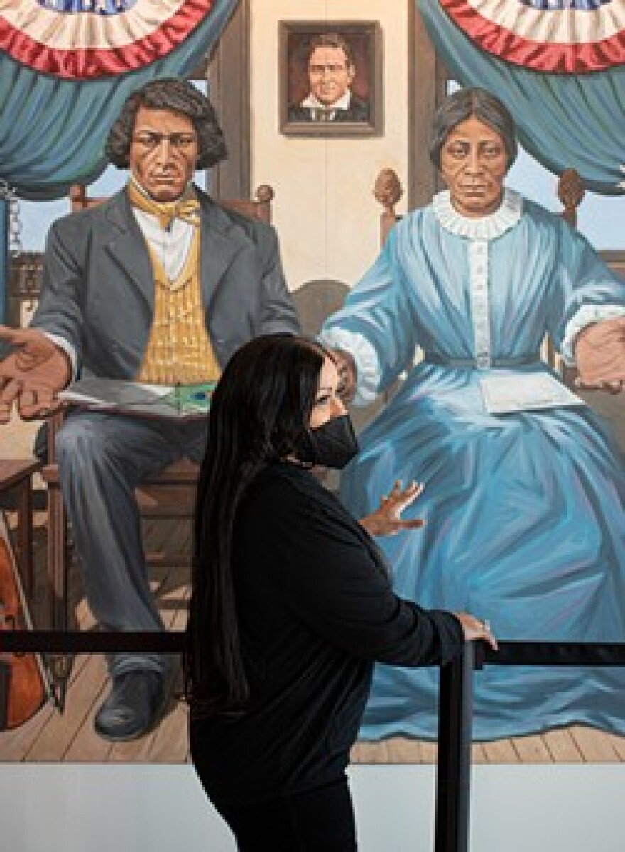 Michelle Daniels explained that the man whose portrait is situated between Frederick and Anna Murray Douglass is Gerrit Smith, a philanthropist and abolitionist who provided substantial financial support for The North Star.