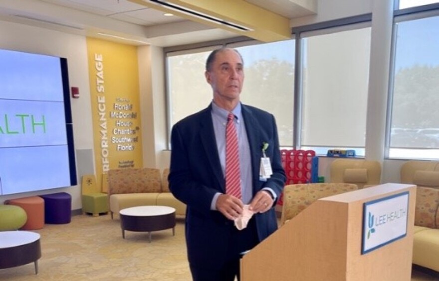 Dr. Larry Antonucci, CEO of Lee Health speaks at a news conference on Tuesday, August 17.