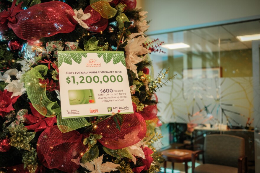 The Guy Fieri Foundation donated $1.2 million to Lahaina restaurant workers. American Savings Bank hosted a distribution event on Dec. 27, 2023.