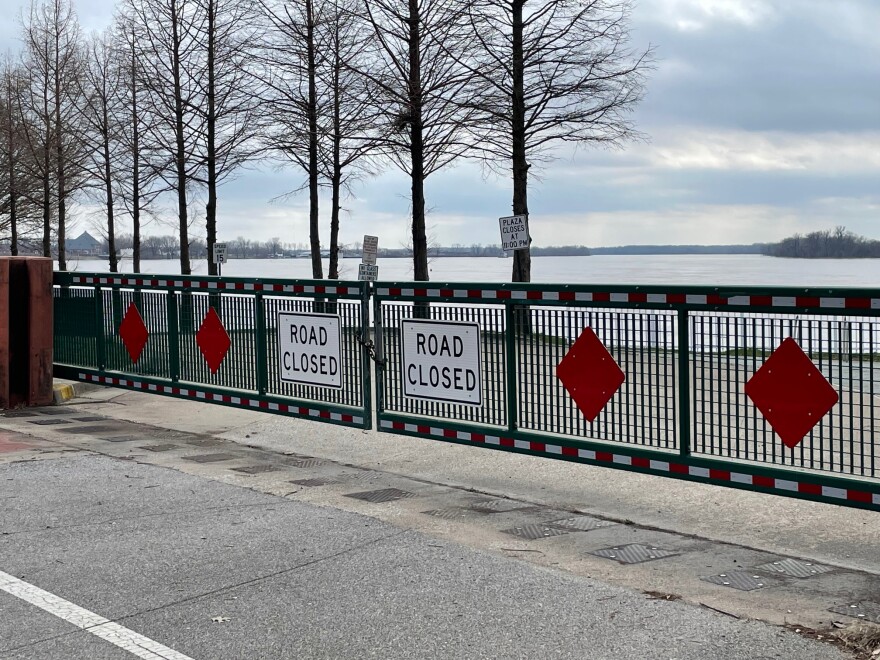 Closed gates on the Evansville riverfront, Mar. 9, 2026