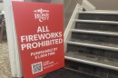 A sign in Heber City Hall in July 2026 alerts residents to the fireworks ban.