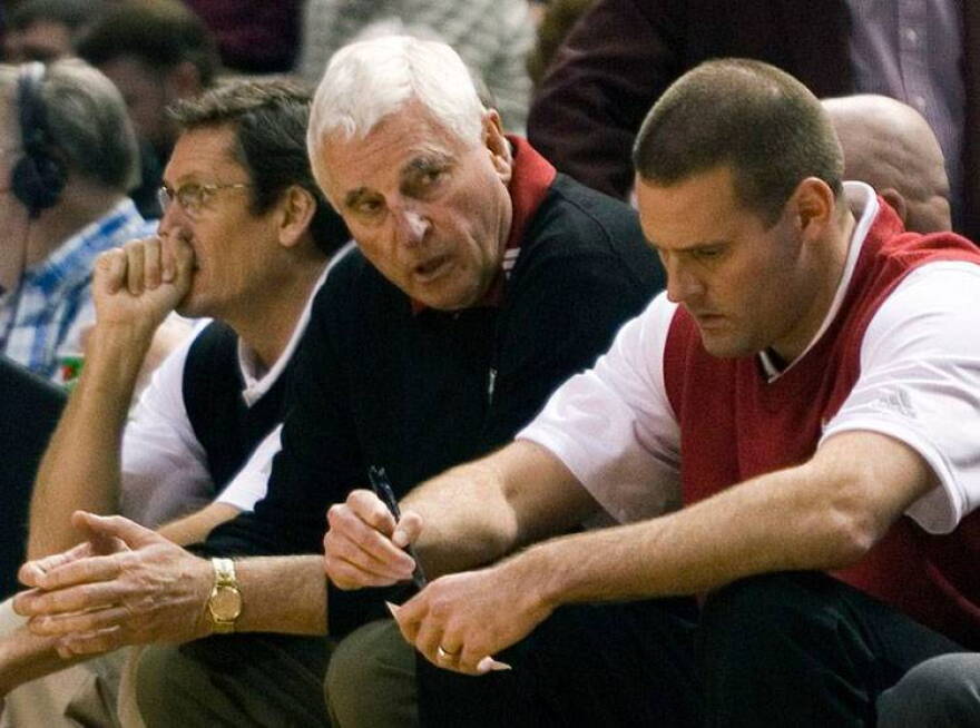 Former IU basketball coach Bob Knight, center, was driving home from a fishing trip when his vehicle struck a cow.