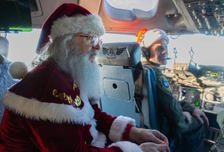 Santa catches a ride on a Blackhawk.