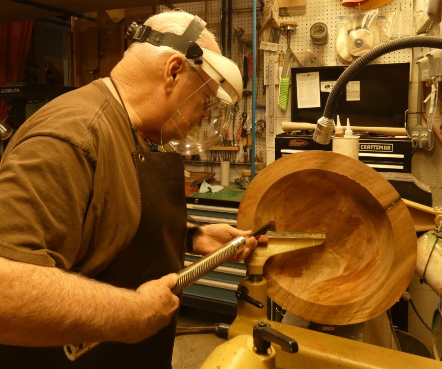 John Dekle, a woodturner in Soddy-Daisy, crafts his next piece.