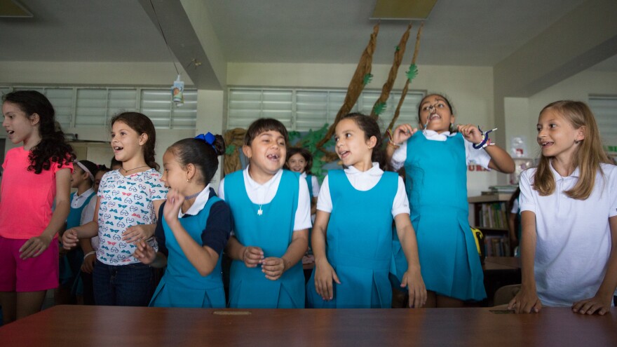 Children in the mountain town of Orocovis returned to school two weeks ago after a two-month pause following Hurricane Maria. The school doesn't have electricity, so it lets out at 12:30 p.m.