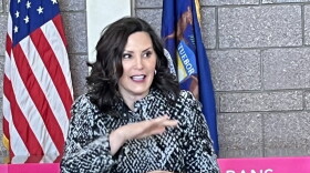 Governor Gretchen Whitmer speaks Monday at a reproductive rights roundtable in Brownstown Charter Township.