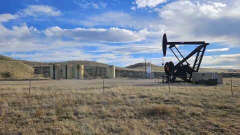 A pumpjack lifts oil from the ground near Glenrock, Wyoming, in this undated photo.