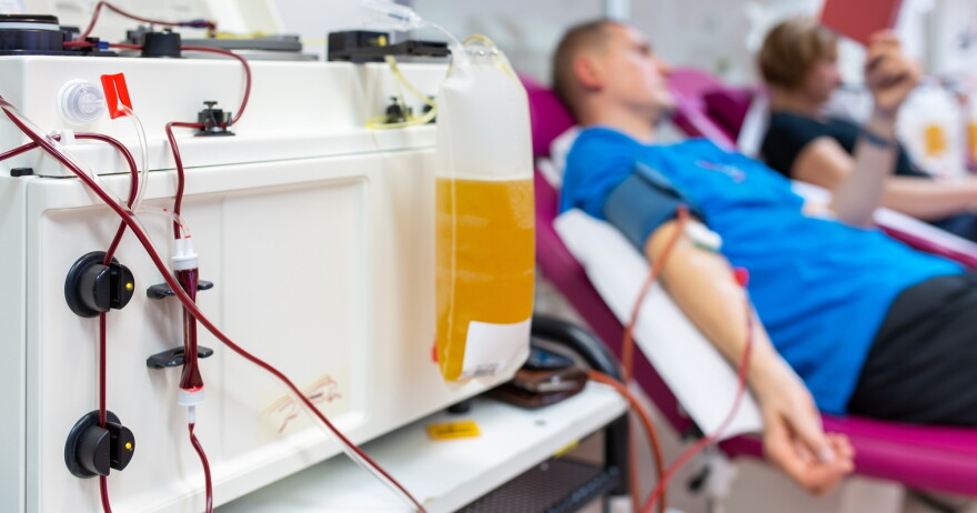Plasma donation uses a special process (apheresis) to separate the yellowish liquid part of blood and return the red cells and platelets to the donor.
