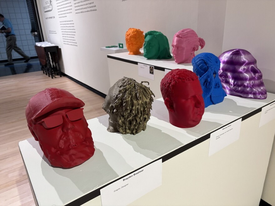 Each individual who works at Clovernook and contributed to bringing the show to its present state had their head 3D printed, according to Gallery Director Paige Wideman. These are the examples.