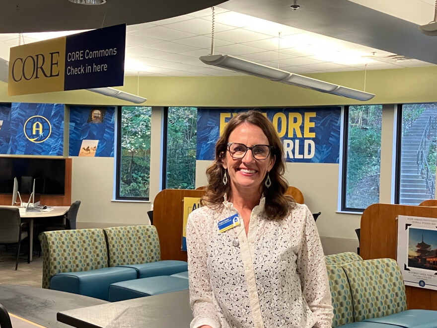 Snyder, who was chief strategy officer at United Way Quad Cities five years before taking the new role at Augustana, pictured at Olin Center Oct. 22, 2026.
