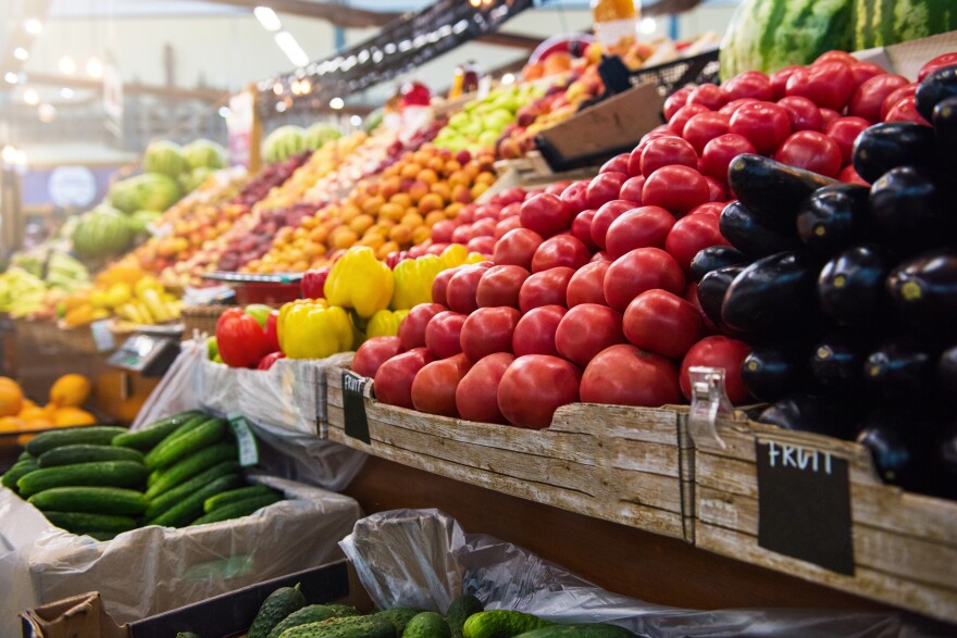 Vegetable farmer market counter.