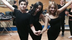 Inna Brayer (center) with students, Alex Volynsky (left) and Simone Lempert (right) at her dance studio in Brooklyn, New York.