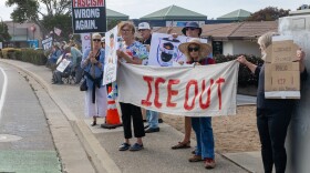 Protestors in Los Osos at a vigil to honor Lorenzo Salgado Araujo, who was shot and killed by an ICE agent in Houston, Texas last week.