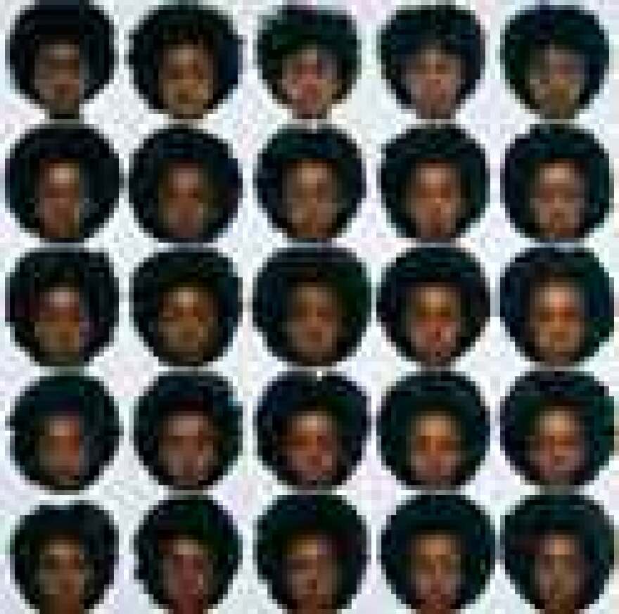 Clive Smith, 5x5 (5 days a week for 5 weeks with Lauri), 2004; oil on wood panel, 50 x 50 inches; Collection of the Kemper Museum of Contemporary Art, Museum Purchase, Enid and Crosby Kemper and William T. Kemper Acquisition Fund, 2004.14