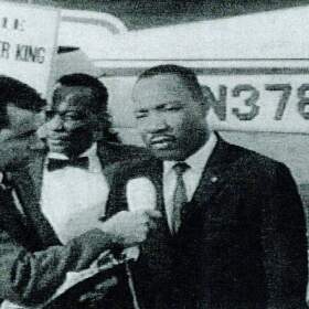 KMJ-TV reporter Brent DeMonte interviews Martin Luther King Jr. in Fresno, 1964