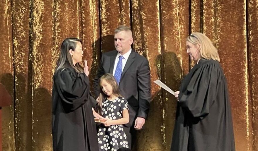 Judge Meredith Vacca took part in a swearing-in ceremony at the George Eastman Museum on Friday, Nov. 22, 2024, to celebrate her recent appointment to the federal bench in the Western District of NY.