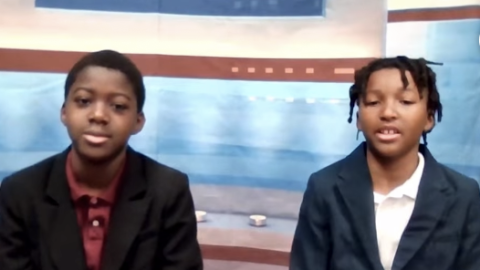 Two of the young news anchors at Calvin Donaldson Elementary in Chattanooga.