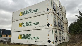 Alaska Marine Lines freight sits at a facility in Thorne Bay.