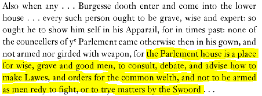 British rules, like the one above banning swords in Parliament, were designed to create civility among lawmakers.