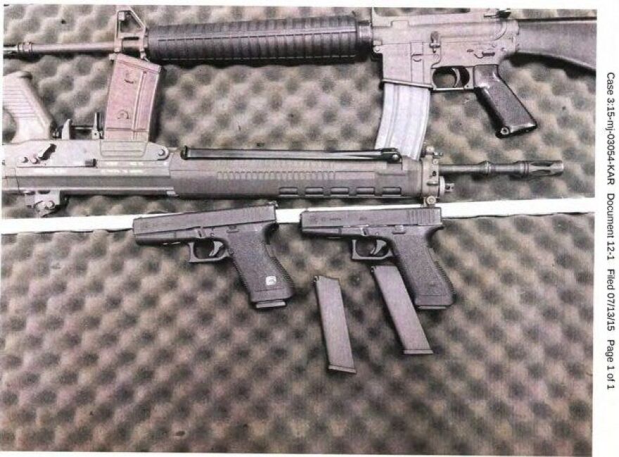 Guns that prosecutors say Alex Ciccolo received from a cooperating witness.