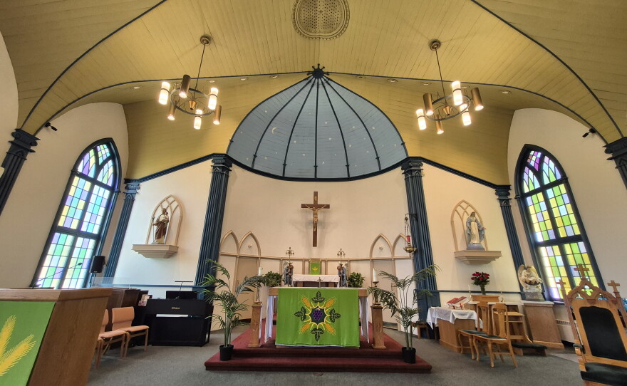 Different views of St. Vincent de Paul church in Niagara-on-the-Lake