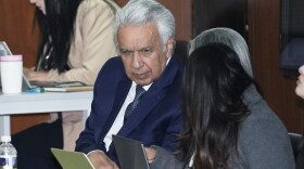 Ecuador's former President Lenin Moreno, who is charged with accepting bribes from Chinese company Sinohydro in connection with the construction of one of the country's hydroelectric power plants, attends a hearing at the National Court of Justice in Quito, Ecuador, Friday, Aug. 28, 2026.