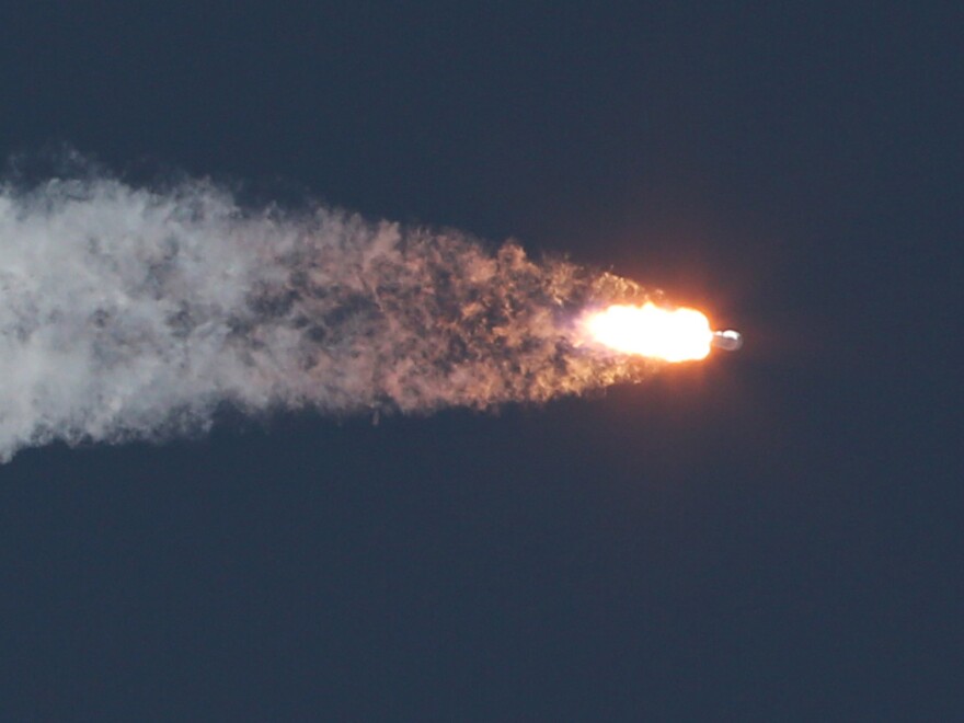A SpaceX Falcon9 rocket blasts off the launch pad in Feb. 2015, carrying the NOAA's Deep Space Climate Observatory spacecraft. The same type of rocket attempted to place a U.S. spy satellite in orbit on Sunday.