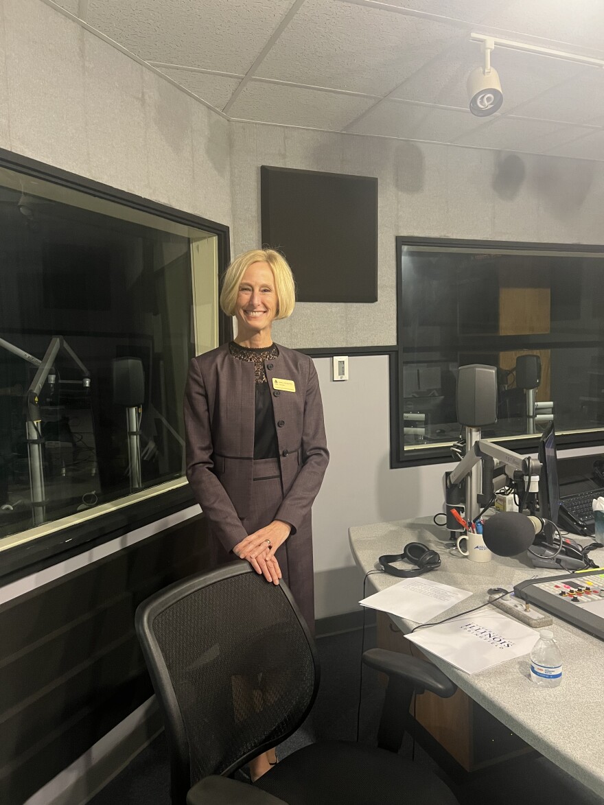 UIS Chancellor Janet Gooch in the NPR Illinois studios