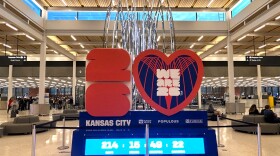 The World Cup countdown clock in Kansas City International Airport on Saturday, Nov. 8, 2025.