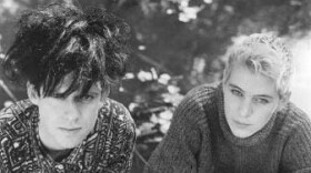 Two members of Clan of Xymox posting for a photo
