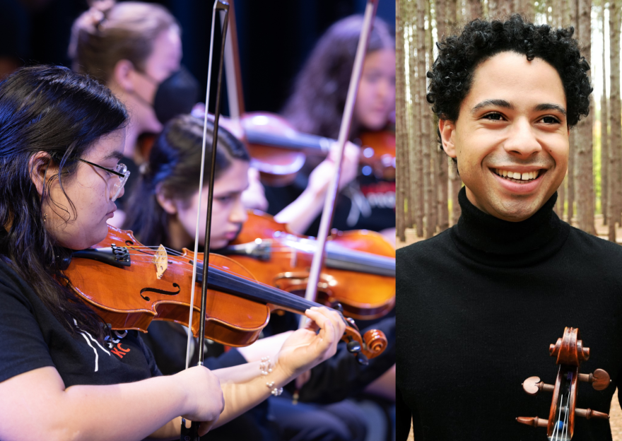 Violinist Jaqueline Marquez Salgado (left) with fellow members of Harmony Project KC / Violist Jordan Bak