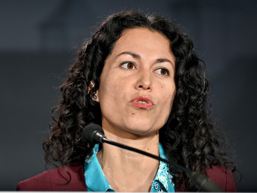 Xochitl Torres Small, undersecretary for Rural Development at the U.S. Department of Agriculture, speaks at a conference in Lexington, Ky., in this Apr. 7, 2022 file photo.