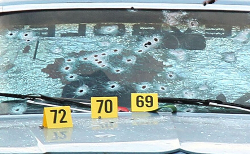 The 1979 Chevrolet Malibu that was caught in a hail of gunfire after a 23-minute chase in 2012. Two unarmed suspects were killed.