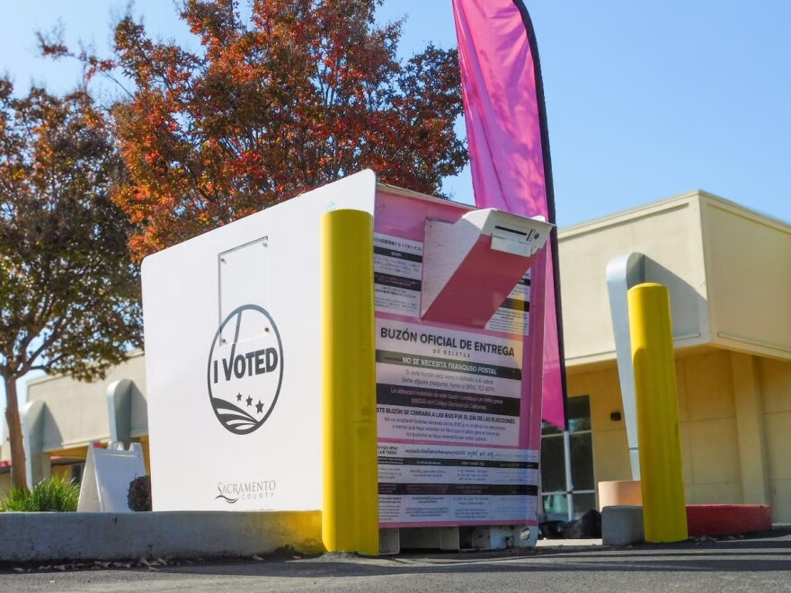 A drive-through ballot drop box in the Elections Office parking lot at 7000 65th Street, Sacramento, Thursday, Oct. 23, 2025.