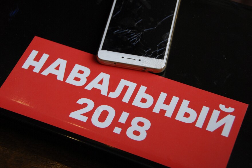Savchuk is a supporter of Russian opposition leader Alexei Navalny. The Russian government has barred Navalny from running in the Russian presidential election this weekend, but supporters still plaster campaign bumper stickers bearing his name on their laptops.
