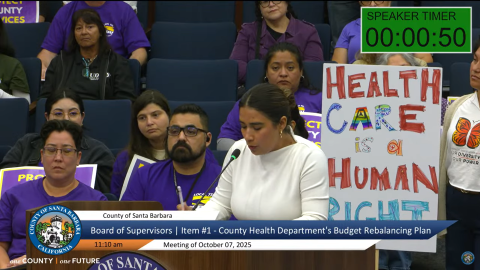 Santa Barbara County resident Gloria Soto speaking during public comment at this week's Board of Supervisors meeting.